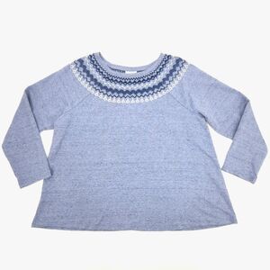 J Jill Fair Isle Embroidery Long Sleeve Top Sweatshirt Women Extra Large XL Blue